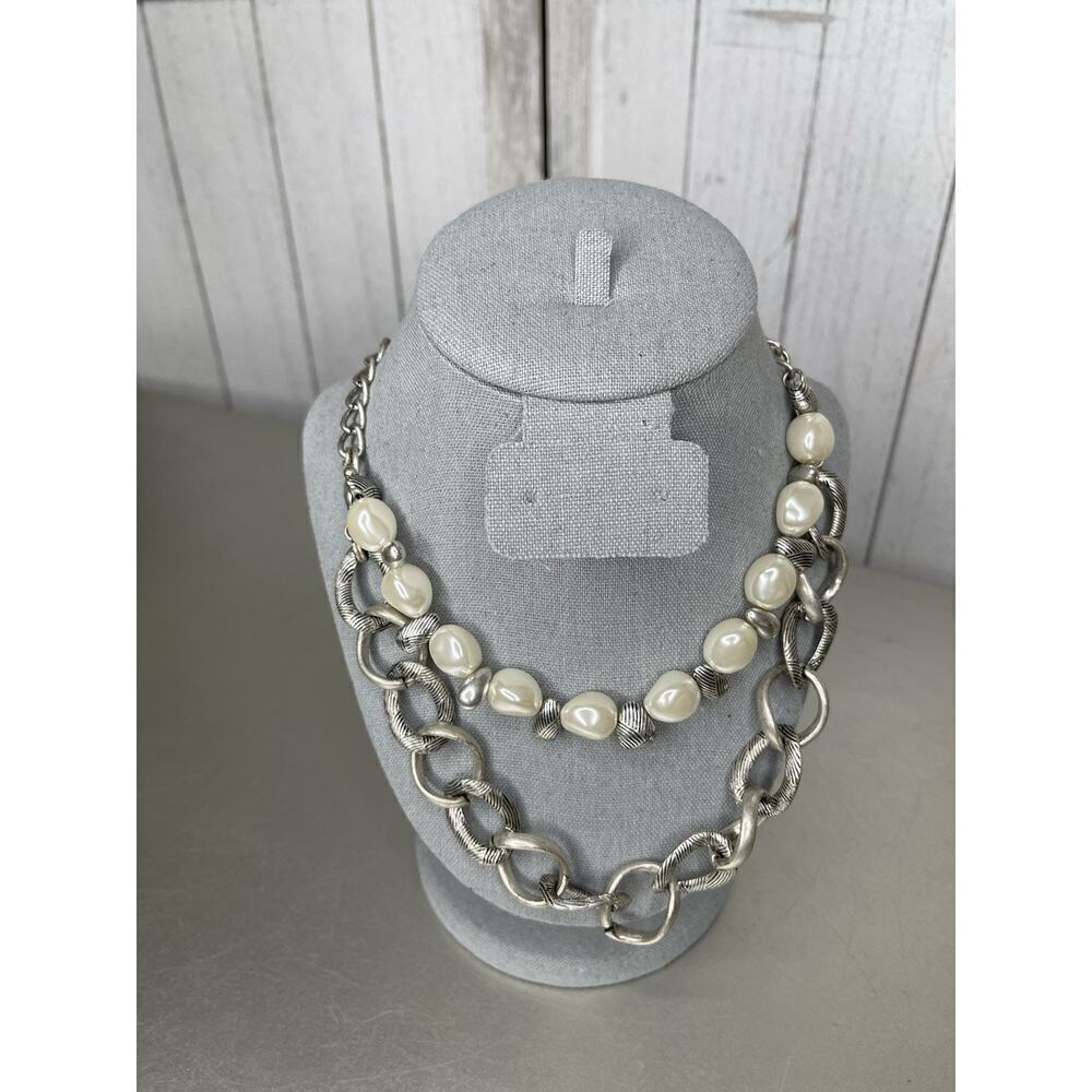 Juicy Couture Chunky Chain Necklace Simulated Pearls Silver Tone Convertible
